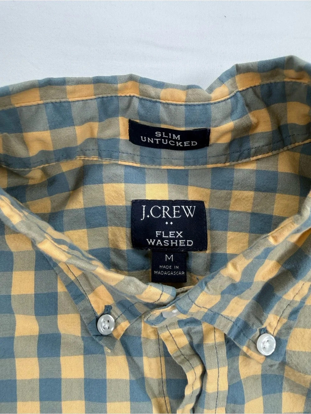 J. Crew Yellow and Blue Gingham Button-Down Shirt